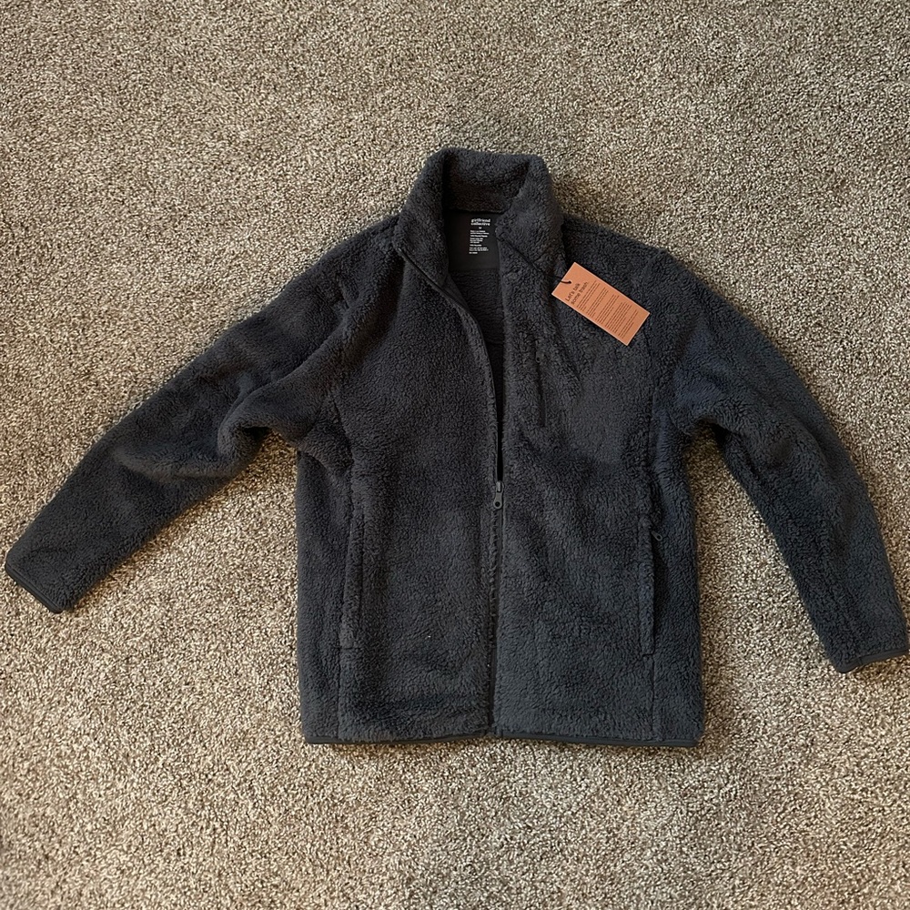 Girlfriend Collective fleece zip up jacket size M medium grey